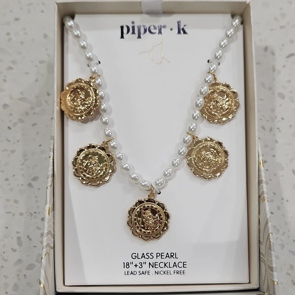 💛▪️Piper K▪️ Galley Of Los Angeles St Christopher Coin Glass Pearl 16
